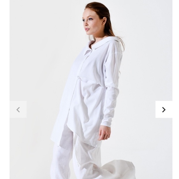 AAKASHA LINEN ARTSY LAGENLOOK WHITE BUTTON DOWN ASYMMETRICAL TUNIC SIZE LARGE - Picture 2 of 13